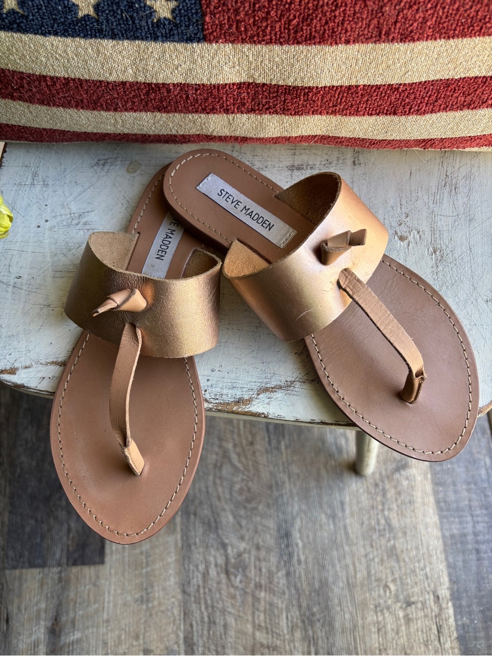 Steve Madden Bronze Metallic Knot Toe-Post Sandals